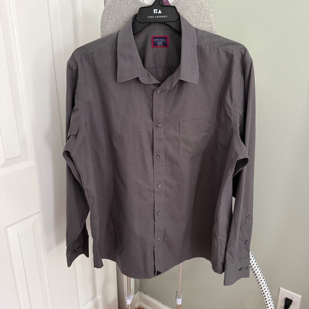 UNTUCKit Mens XXL Gray Wrinkle Free Cotton Shirt Marcasin-WF Business Casual